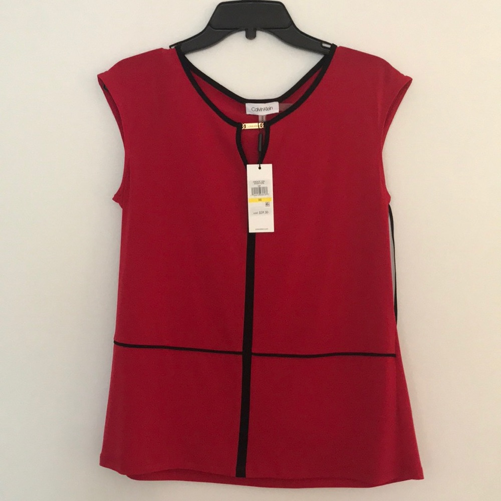 Calvin Klein NWT red black blouse stretch